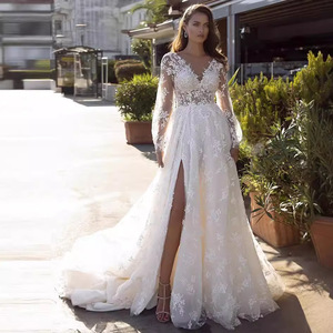 White Lace Appliqu V-Neck Mermaid Wedding Dress Empire Waist Backless Vintage Bridal Gown - Product Image 3