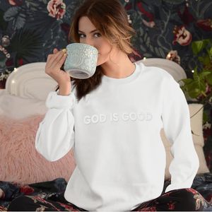 Sweat-shirt pour femme Christian God Is Good, col rond, imprimé en relief, tissu tricoté respirant, 360 grammes - Product Image 5