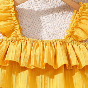 Set Casual estivo in due pezzi per ragazze Top con cinturino in pizzo corto e centinaia di <span class=keywords><strong>pantaloni</strong></span> a pieghe modello solido per bambini grandi - Product Image 3