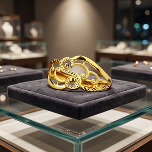 Anillo de Compromiso Moderno de Oro de 22K para Mujer |   Patrón Artístico en Espiral |   Joyería de Oro Ligera para Bodas y Uso Diario - Product Image 2