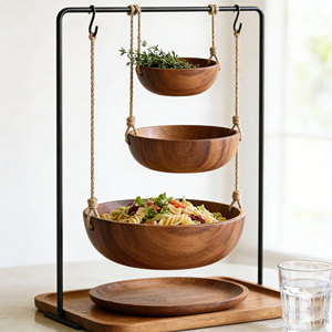 GL LARGE Set de saladiers en bois d'acacia Cuillère de service Fait à la main Classique Écologique Poli Artisanat pour <span class=keywords><strong>les</strong></span> fêtes alimentaires - Product Image 4