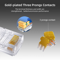 Conector RJ45 Transparente Chapado en Oro de 3 Vías, Conector Modular Cat5e/Cat6, Enchufe Ethernet para Red YOFC