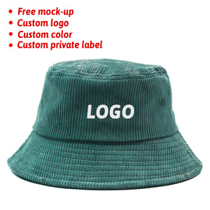 Custom Embroidery logo Fisherman Solid Fashion <strong>Hat</strong> Ourdoot <strong>Flat</strong> Top Wide Brim Summer Cap Green Corduroy Satin Lined Bucket <strong>Hats</strong> - Product Image 1