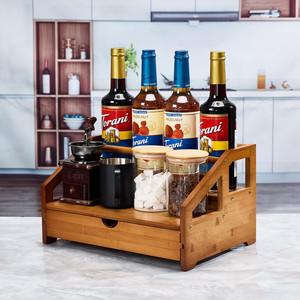 Bamboo Coffee And Wine <b>Rack</b> 3 Tier Desktop Organizer With Drawer For Kitchen <b>Drink</b> Storage - Product Image 4