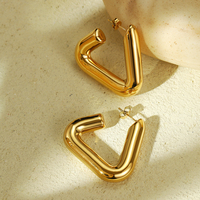 Anting-anting berbentuk C Stainless Steel PVD emas 18K anting-anting Hoop berongga geometris personalisasi berlebihan