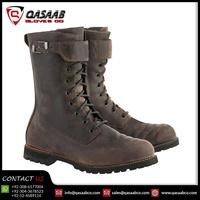 Bottes de Cowboy en cuir de vachette marron-Protection de la cheville Motocross-Accessoires Moto Racing Chaussures d'équitation pour hommes Botte avec lacets