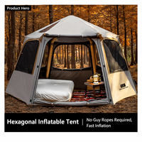 Tente gonflable hexagonale à ouverture rapide pour le camping en plein air, le camping de nuit, pliable, portable, imperméable et offrant une protection solaire.