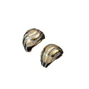 Gold Geometric <b>Cuff</b> <b>Earrings</b> Channel Setting Everyday Wear - Product Image 2