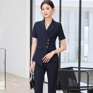 Women's Short Sleeve Suit <b>Set</b> Solid Color Polyester Breathable <b>Office</b> Wear Casual Suit YX 709 - Product Image 4