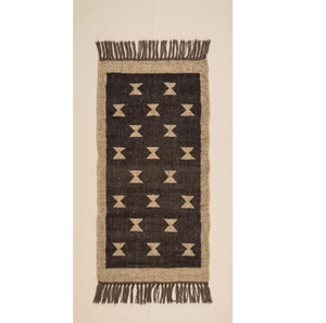 <b>Black</b> Beige Tribal Geometric Jute Wool <b>Runner</b> Rug Handwoven Boho Southwestern Farmhouse Carpet for Hallway Entryway Home Decor - Product Image 1