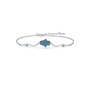 S925 Silver Hand Shape <b>Bracelet</b> With Blue Crystal Rhinestones Chain Link Unisex Everyday Wear Religious Style - Product Image 1