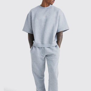 Custom da uomo oversize felpa a mezza manica squadrata tuta t-shirt Set di cotone costine girocollo tuta da ginnastica per uomo - Product Image 1
