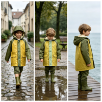 Veste imperméable à capuche pour enfants SEMLAI, écologique, à blocs de couleur, en PU, avec poches à rabat, vêtements de pluie pour enfants, coupe-vent, doublure en polaire