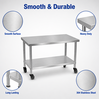 Table de travail en acier inoxydable 304 avec roulettes, double niveau, entièrement soudée, aucun assemblage requis