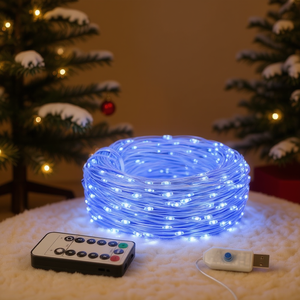 Guirnalda de luces LED azules de 49,2 pulgadas con 150 LED, control remoto, iluminación decorativa, alimentación USB, alerta de luz diurna - Product Image 2