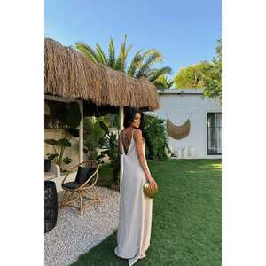 Vestido de Lino FABIENNE, Vestido Corto de Ganchillo para Mujer, Talla Grande, Cuello Cuadrado, Cintura Imperio, Atuendo Elegante para el Día a Día, con Volantes y Puntos - Product Image 2