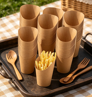 Gobelets à frites recyclables à emporter, personnalisables avec logo, en papier kraft incliné, jetables, pour charcuterie et frites