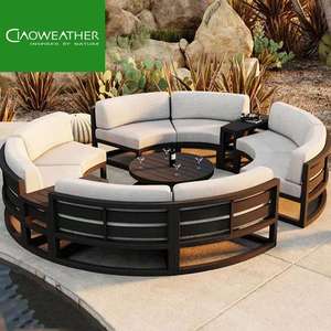 Ensemble de canapés modulaires d'extérieur en aluminium de luxe, salon de jardin moderne pour hôtel, mobilier de patio rond avec coussins imperméables - Product Image 2