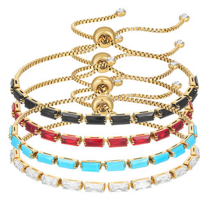 Adjustable Gold Plated Zircon <b>Bracelet</b> Set Women's Party Jewelry Geometric Design Channel Setting Multi Color Fashion <b>Bracelets</b> - Product Image 1