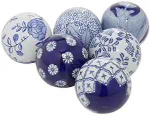 陶瓷蓝球3英寸蓝白光泽浮动陶瓷球碗花瓶篮子盘子鱼缸
