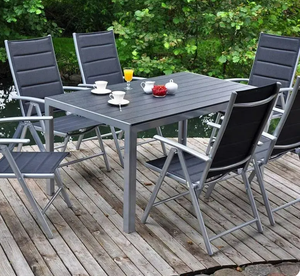 Ensemble de salle à manger de <span class=keywords><strong>jardin</strong></span> de style français 7 pièces avec pieds coniques de <span class=keywords><strong>table</strong></span> rectangulaires en carreaux de céramique et chaises de salle à manger pliantes à 7 positions - Product Image 5