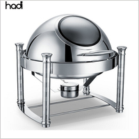 Peralatan Restoran Komersial Hadi 6L Penghangat Makanan Bulat Perak dari Baja Tahan Karat, Chafing Dish Kelas Chef untuk Prasmanan