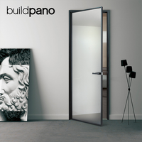 Porte intérieure battante en aluminium et verre, étanche, pour hôtel ou villa, avec cadre fin et finition de salle de bain
