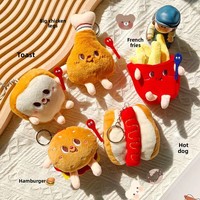 Porte-clés en peluche super doux et créatif, motif frites et hamburger, en coton PP, idéal pour les sacs à dos des couples et les décorations de voiture féminines