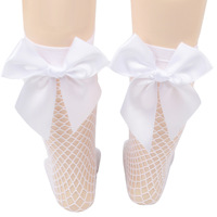 Chaussettes décontractées en maille pour enfants, style britannique, avec nœud pour fille, mi-mollet, pour la famille, courtes, en résille, cousues à la machine