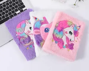 Sarung Unicorn bulu alat tulis sekolah warna-warni hadiah Notebook buku harian berbulu lucu untuk anak-anak kustomisasi opsional