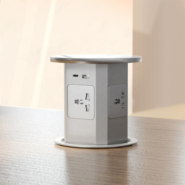 4 US Hydraulic Kitchen Worktop Pop up Lifting Outlets Automatic Pop up Socket with 2 USB A+C Quick Charger Top Wireless Charge