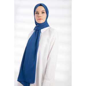 Elegant Crepe <b>Shawl</b> Indigo Plain Dyed Long 100% Polyester Women's <b>Knitted</b> Scarf - Product Image 2