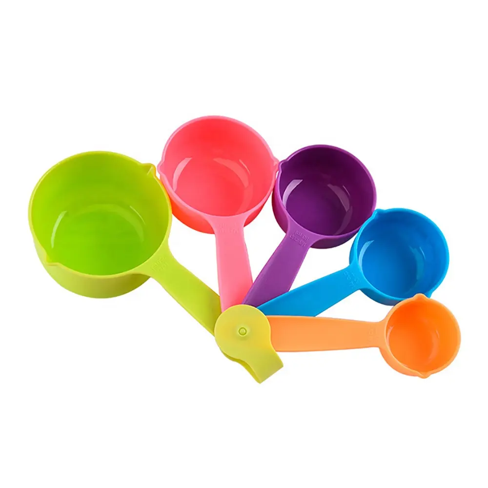 Custom Logo Cheap Kitchen Baking Tool 5 Piece Multicolor Rainbow Plastic Spoons Measuring Cups Set