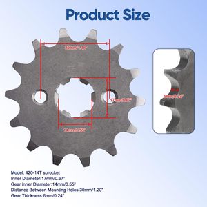 Corrente de Transmissão Dianteira para Motores 420 14T 17mm para Motos de Trilha 50-160cc, Quadriciclos, Karts, Z50, CT70 e Mopeds - Venda Quente - Product Image 4