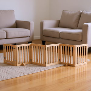 Juego de 6 puertas para mascotas de madera de álamo, 118.1 pulgadas de longitud total, para perros, estilo moderno para interiores, cierre de empuje. - Product Image 2