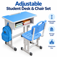Ensemble bureau et chaise de classe réglables en usine, table d'étudiant en acier et bois avec chaise à lattes en plastique, taille et couleur personnalisables