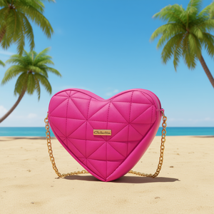 Bolso Bandolera en Forma de Corazón, Color Rosa, Acolchado, con Correa de Cadena, Bolso de Playa para Mujer, Verano - Product Image 2