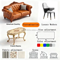 Canapé Chesterfield 3 places en tissu capitonné de style européen traditionnel avec franges et pompons, structure en bois pour salon de villa