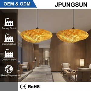 Ventilateur de plafond en rotin style Asie du Sud-Est, lampe suspendue en osier naturel tressé 50 cm pour <span class=keywords><strong>salle</strong></span> à manger - Product Image 1