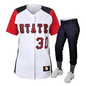 Men's Custom Sublimated 100% Polyester Baseball Uniform Shirts V-neck Quick Dry Breathable Red Top Short Sleeves Full Front - Product Image 1