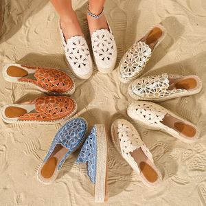 <span class=keywords><strong>Sandalias</strong></span> de <span class=keywords><strong>Pescador</strong></span> de Alta Calidad para Mujer, Estilo Hada, Verano, Exterior, Flores Huecas, Transpirables, Lino, Suela Gruesa - Product Image 2