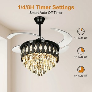Ventilateur de plafond moderne en cristal avec lumière LED, moteur DC réversible, 4 pales, télécommande, montage encastré pour salon - Product Image 2