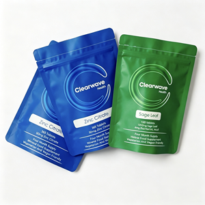 Sachet personnalisé imprimé refermable à fermeture éclair pour compléments alimentaires à base de plantes, emballage alimentaire en plastique pour feuilles de sauge, comprimés végétaliens, 120 unités - Product Image 1