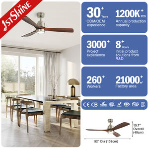 Ventilateur de plafond à LED 1stshine corps en métal pales en bois massif Ventilateur de plafond à éclairage LED dimmable couleur OEM - Product Image 3