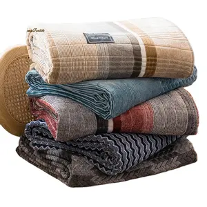 Songmai Flannel Yarn-dyed Blanket, Lightweight Plush Fuzzy Cozy Soft Blankets and Throws for Sofa