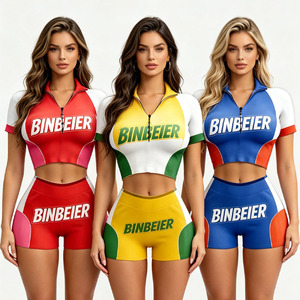 BINBEIER Completo Sportivo da <span class=keywords><strong>Donna</strong></span> 2 Pezzi, Top Corto con Zip e Pantaloncini, Tuta Slim Fit Color Block, Abbigliamento Sportivo e Streetwear - Product Image 3