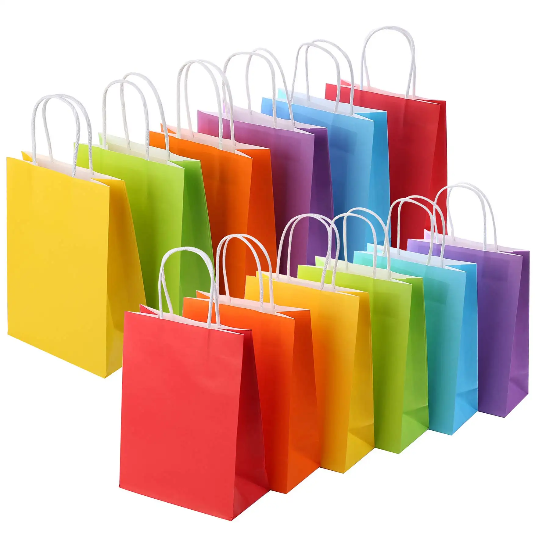 24 Pieces Assorted Colors Rainbow Kraft Paper Party Favor Gift Bags with Handle