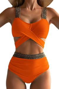 Ensemble de maillots de bain pour femmes <span class=keywords><strong>MGOO</strong></span> avec logo personnalisé, bikini sur mesure avec cordon de serrage, bijoux et volants, motif uni, ensemble 2 pièces - Product Image 2