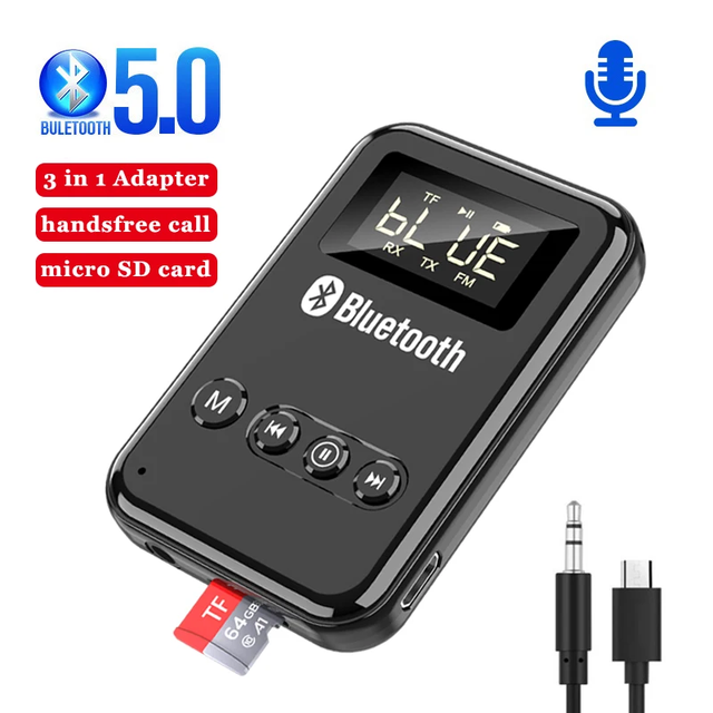 Other Brand for Receiver Transmitter 5.0 Wireless Adapter 3.5mm Jack AUX FM Car Kit Handsfree Call Mic PC TV Speaker