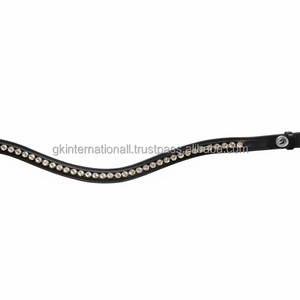 Black or Havana <b>Brown</b> English Bridle Leather Horse Brow Band with Designer Silver or Golden Crystals <b>Shining</b> Diamante Brow Band - Product Image 1